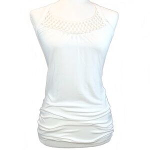 H&M size S ivory BOHO scoop neck w crocheted lace sleeveless stretch halter top
